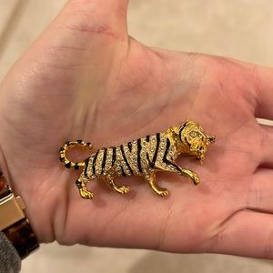 Vintage rhinestone and enamel tiger pin